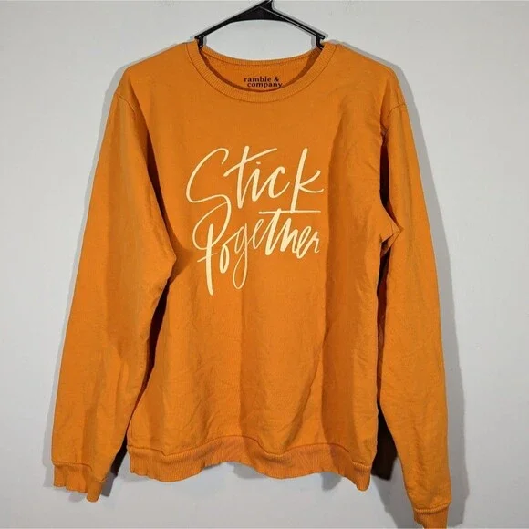 Ramble & Company Stick Together Mustard Graphic Sweatshirt Women Size M - Picture 1 of 8